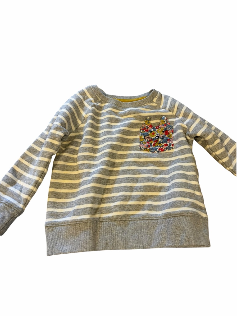 MINI BODEN Gray Stripe Floral Cat Pocket Pullover